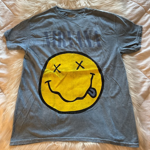 NIRVANA VINTAGE STYLE T-SHIRT L Blue Distressed Dyed 90s Grunge Rock Band - Picture 2 of 5